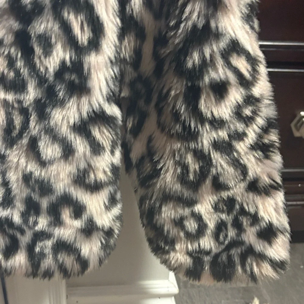 Aqua Faux Fur Animal Print Pea Coat - Picture 4 of 8